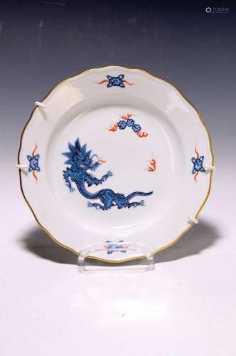 Plate, Meissen, 1960s, 2nd quality, painted, Mingdrache