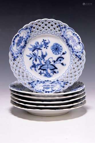 6 small dessert plates, Meissen, around 1890, 2nd choice