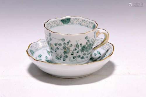 Mocha cup with saucer, Meissen, 20th century, Indian green
