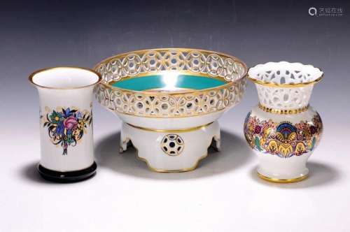 Footed bowl and two vases, Hutschenreuther, designed by