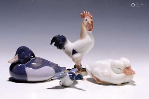 4 bird figures, Royal Copenhagen and Bing and Grondahl