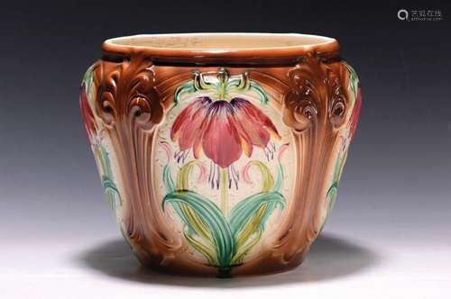 Two flower pots, Art Nouveau, around 1910, majolica