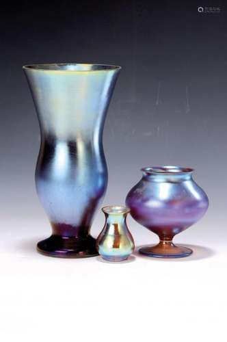 Three Myra vases, WMF, 1930s/40s, amber colored base