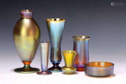 Six miniature glass objects, WMF, Myra glass, 1930s/40s