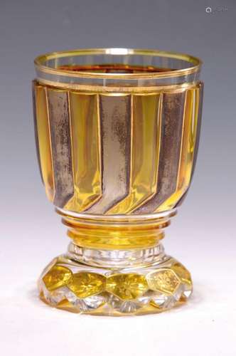 Biedermeier mug, German, around 1850, clear glass, amber