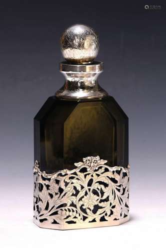 Decanter, London, c. 1930, gray faceted glass body