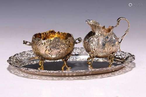 Milk jug and sugar bowl on a tray, German, around 1900