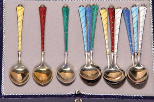 12 mocha spoons, Denmark, 1960s, 925 sterling silver, fine