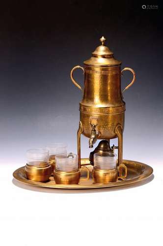 Samovar with tray and four tea glasses, WMF around 1915