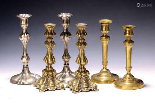 3 pairs of candlesticks, France, 19th century,brass