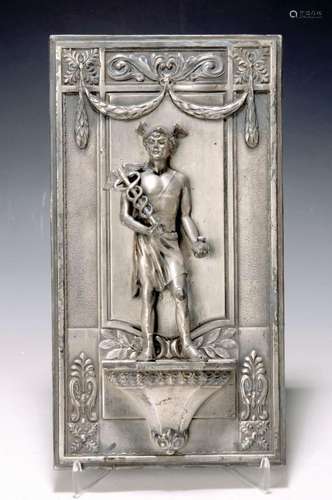 Relief plate, German, around 1900, tin, Mercury