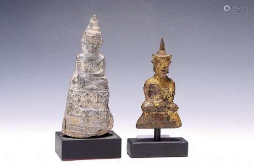 Two Buddhas, Burma, 18th century and around 1900, pewter