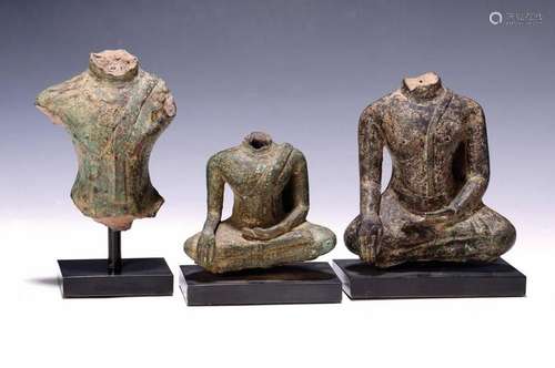 Three torsos, Thailand, 17th/18th c. Century, bronze with