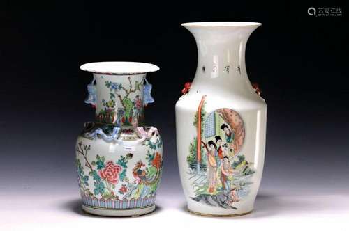 Two vases China, around 1900, porcelain, surrounding