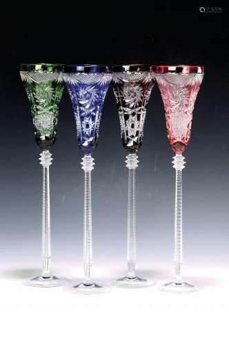 10 very large champagne glasses, Bohemia, 1960s