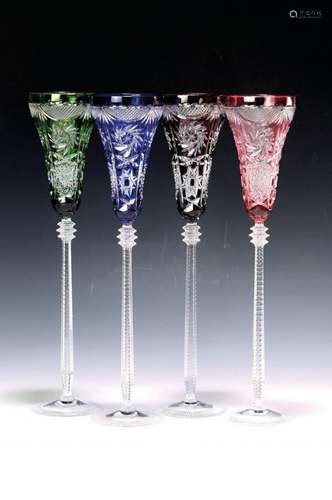 10 very large champagne glasses, Bohemia, 1960s