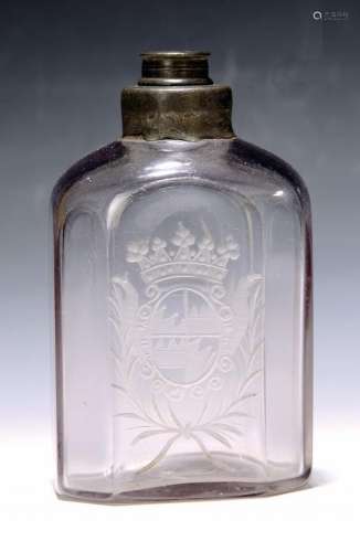 Bottle, South German, around 1870, manganese- tinged clear