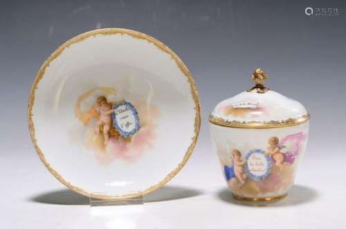 Lidded cup with saucer, Meissen, around 1780, porcelain
