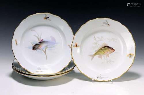 Four fish plates, Meissen, around 1900, high- quality