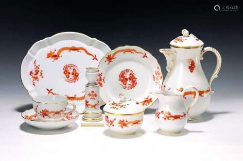 Coffee service for 6 people, Meissen, red dragon