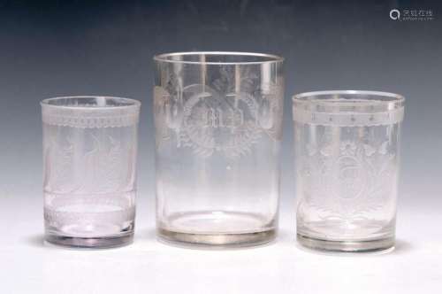 Three souvenir glasses, Bohemia, 1st half/mid 19th