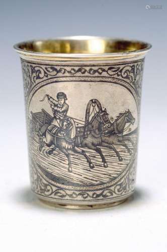 Mug, Russia, around 1880, niello technique, 84silver, in a