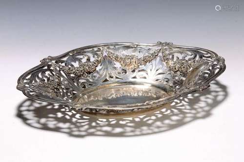 Oval bowl, German, around 1900, 800 silver, wall in