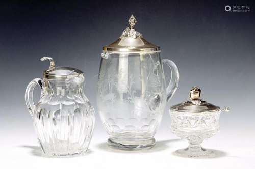 Three crystal vessels with silver lids, 1. sugar bowl