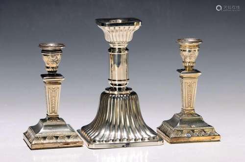 Three candlesticks, silver, 20th century, filled, pair