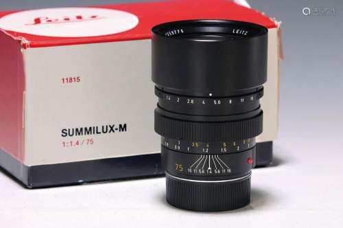 Lens: Leitz Summilux-M, 1:4 75mm, orig. cartonwith slight