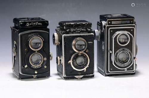 Three TLR cameras, Rolleiflex and Ikoflex, 1930s/40s