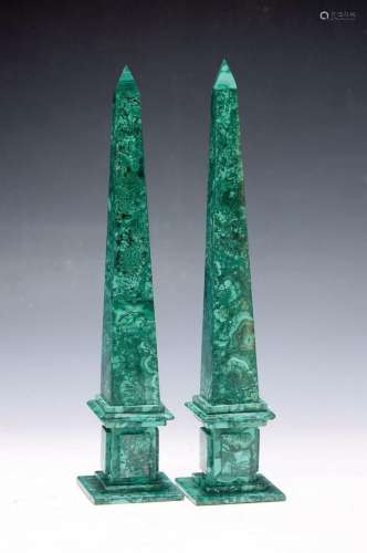 Pair of malachite obelisks, modern, H