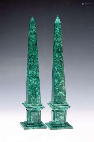 Pair of malachite obelisks, modern, H