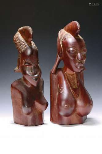 Two busts of women, West Africa, after 1960, redwood