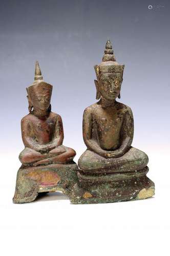 Two Buddhas, Burma, 18th/19th, bronze, H. ca. 14/17