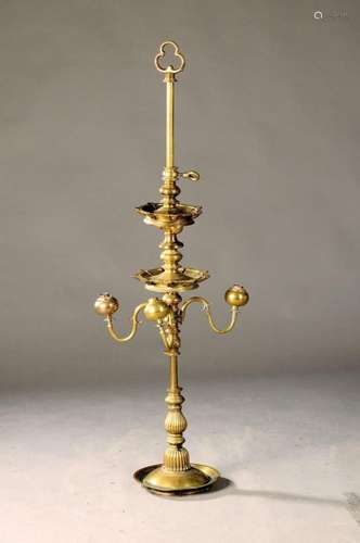 Large oil lamp, France, around 1880, bronze, two braziers