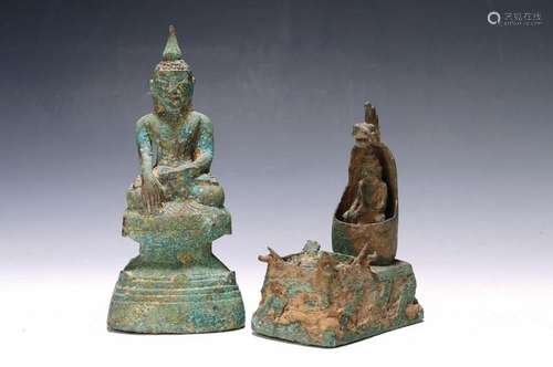 Two Buddhas, Burma, 18th/19th c. century, bronze, a