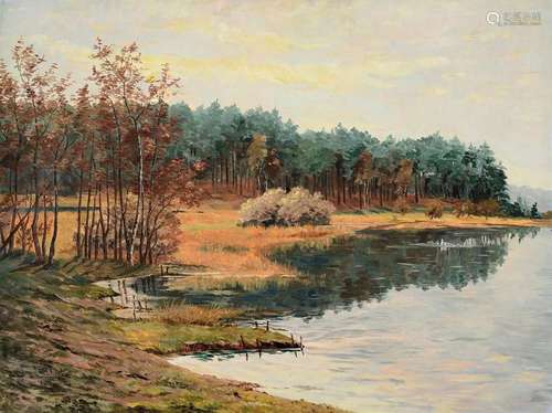 Doris Kittel, dated 1952, autumnal shore landscape