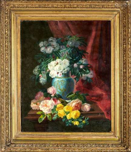 Georges VIARD (1805-?)<br />
"Panier de fleurs et vase ...