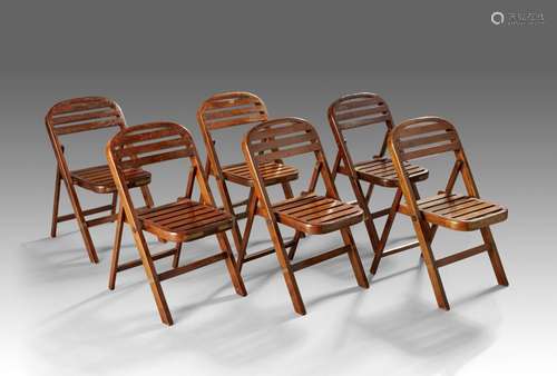 Suite de 6 chaises pliantes en teck massif avec renforts en ...