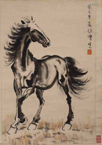 徐悲鴻(1895-1953) 马 設色紙本 立轴
