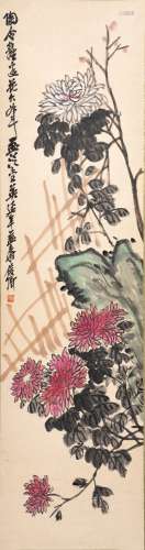 吳昌碩(1844-1927) 菊石圖 設色紙本 立軸