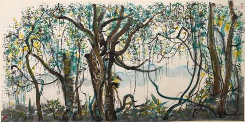吳冠中(1919-2010) 榕樹 設色紙本 鏡片
