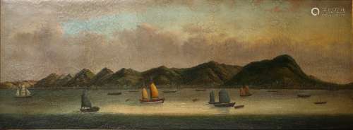 十九世紀 大型香港島油畫