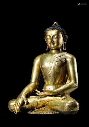 清 大型銅鎏金釋加牟尼佛像