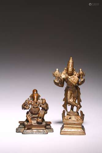 十三世紀 印度 合金銅象鼻財神 及 合金銅四臂觀音