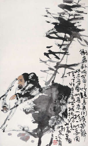 李世南 板桥诗意图 设色纸本 立轴 1987年作 
