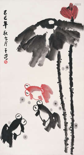 崔子范 鱼戏图 设色纸本 立轴 1987年作 