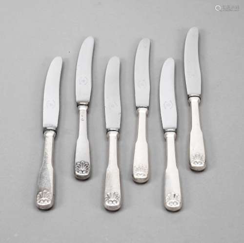 Six fruit knives, c. 1900, silver 8