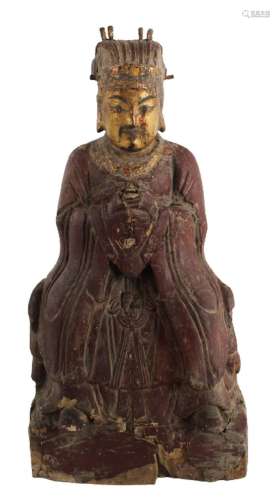 Chinese Parcel Gilt & Painted Daoist Priest